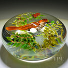 LE Rick Ayotte 1982 Compound Glass Art Paperweight Flamework Brown Thrasher in Poison Sumac