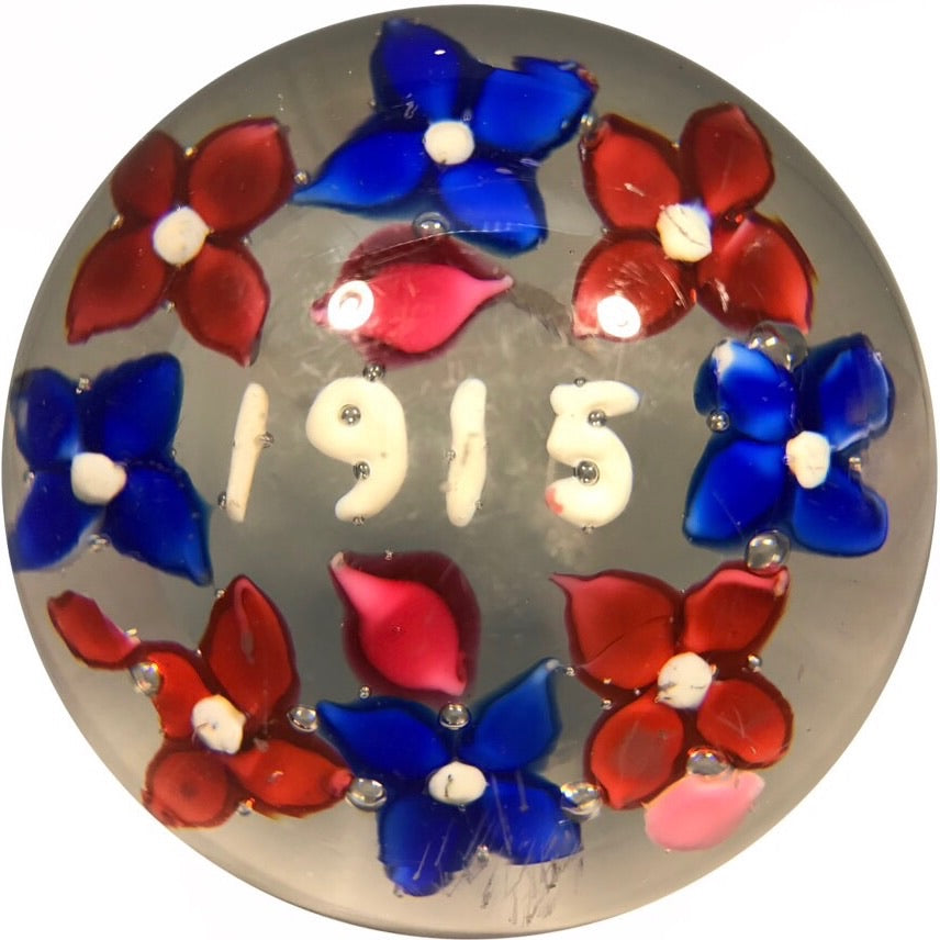 Antique Union Glass Co. Art Glass 1915 Paperweight Lampwork Flower Garland