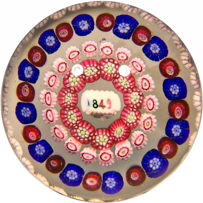 Early 20th Century Baccarat "Dupont" Art Glass Paperweight Millefiori Faux 1849 Date