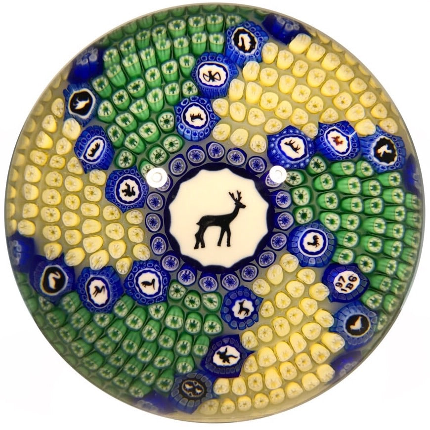 Baccarat Limited Edition Art Glass Paperweight Gridel Stag Millefiori Carpet Ground