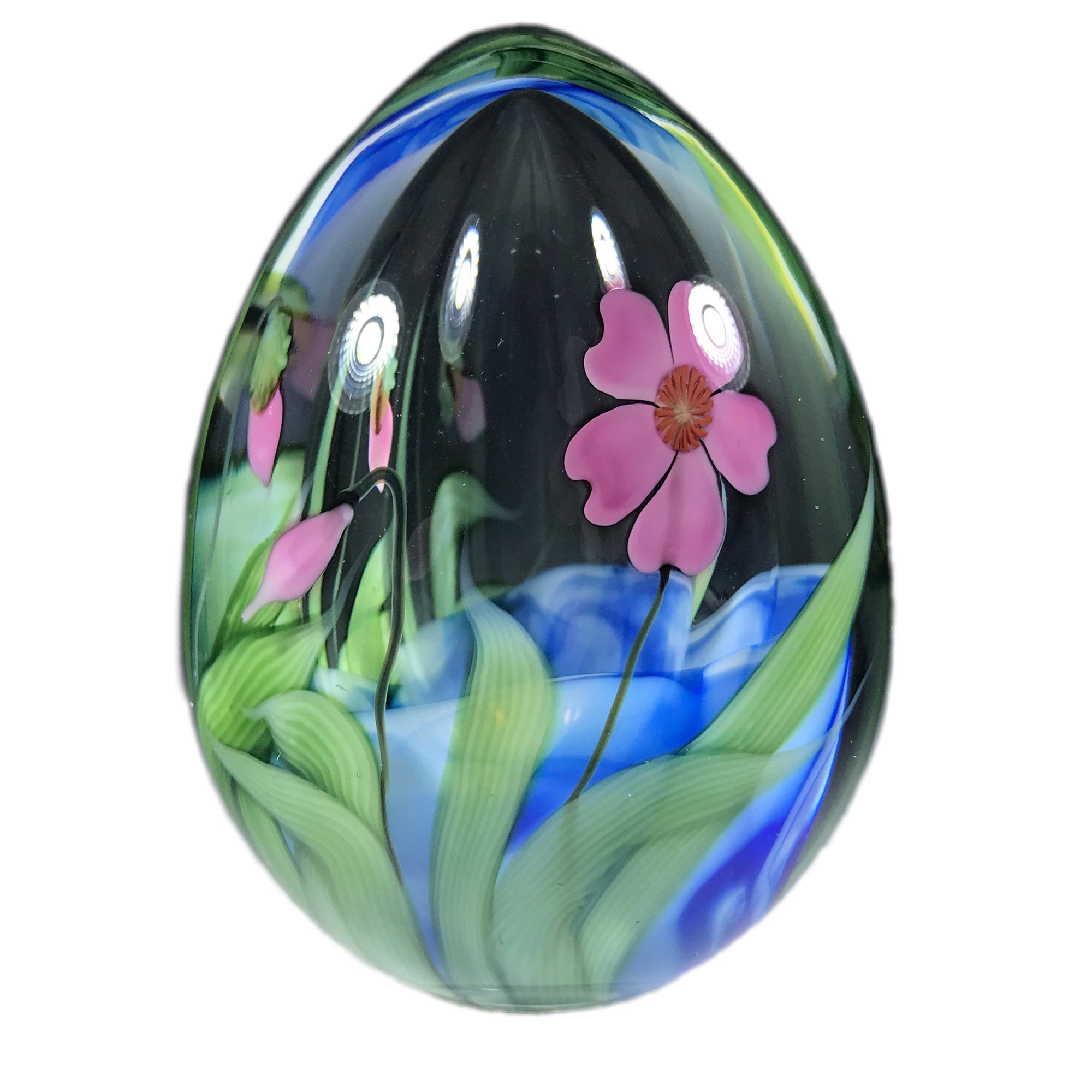 Daniel Salazar Lundberg Studios Art Glass Paperweight Hollow Blown Lampwork Flower Egg