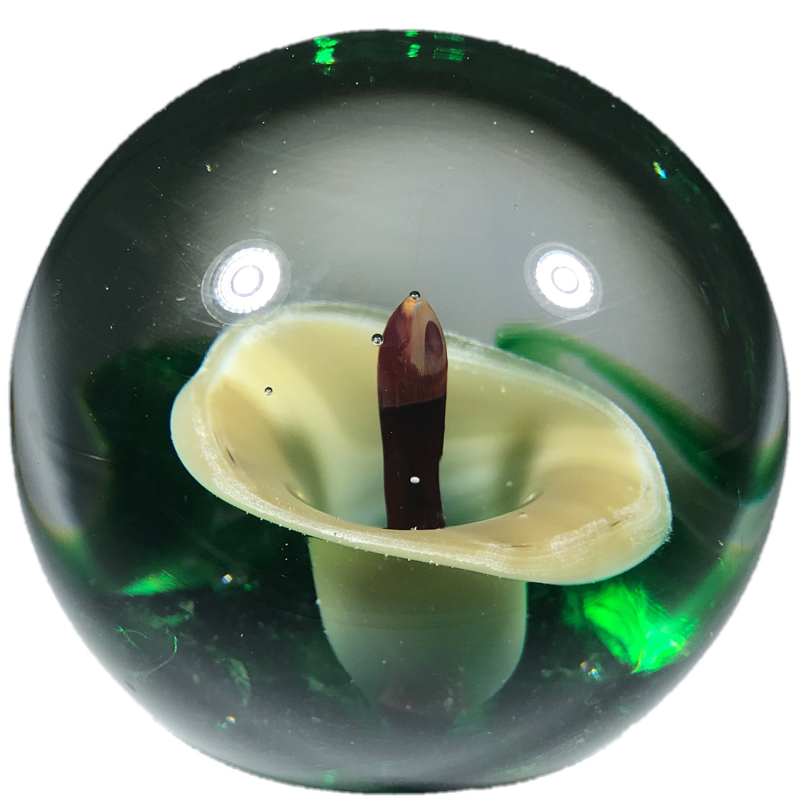 Rare Joe Zimmerman Art Glass Paperweight White Calla Lily on Green Ground