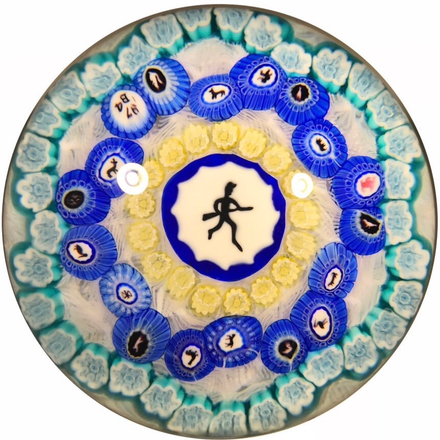 Baccarat Art Glass Paperweight Complex Millefiori with Large Hunter Gridel