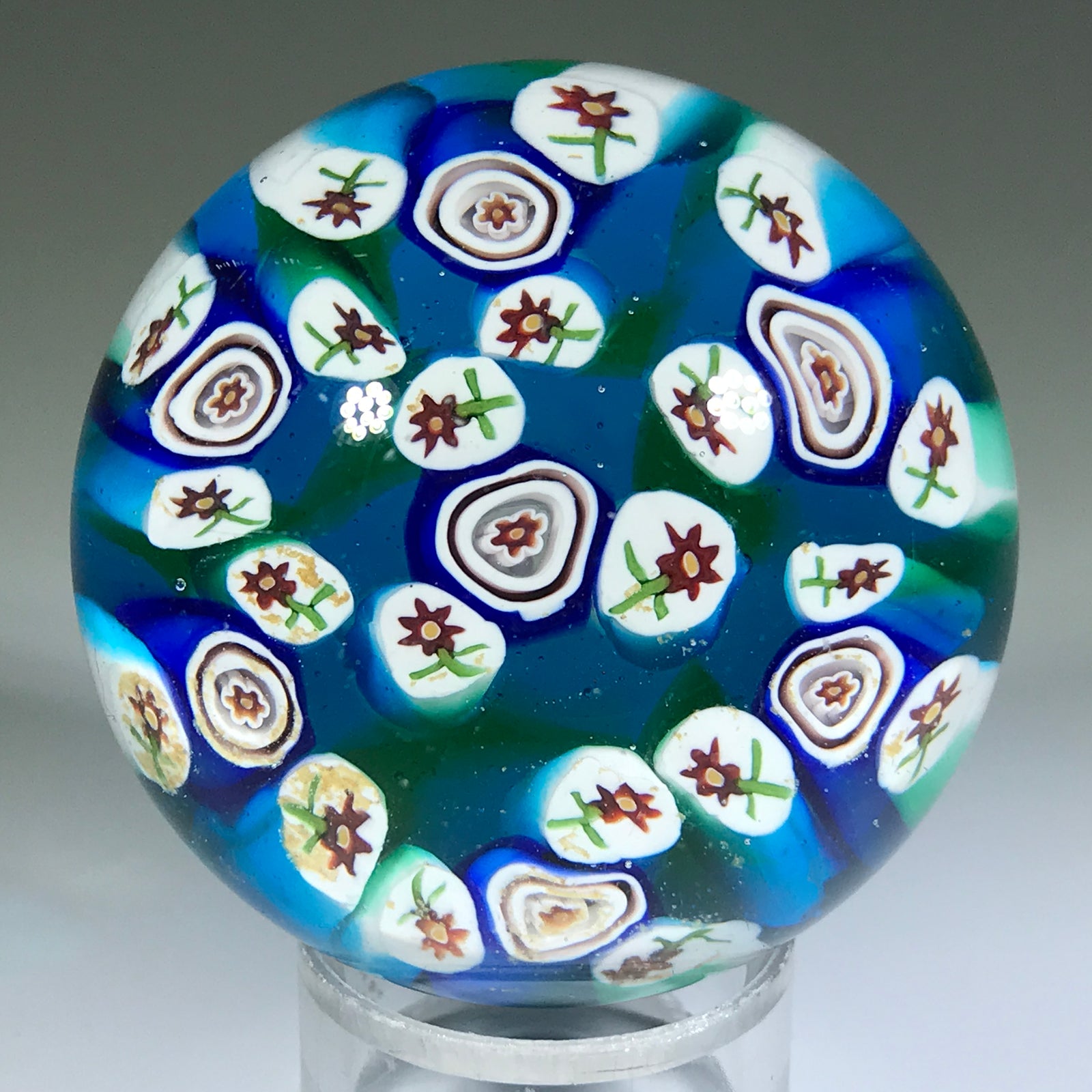 Vintage Murano Miniature Art Glass Paperweight Flower Murrine & Millefiori