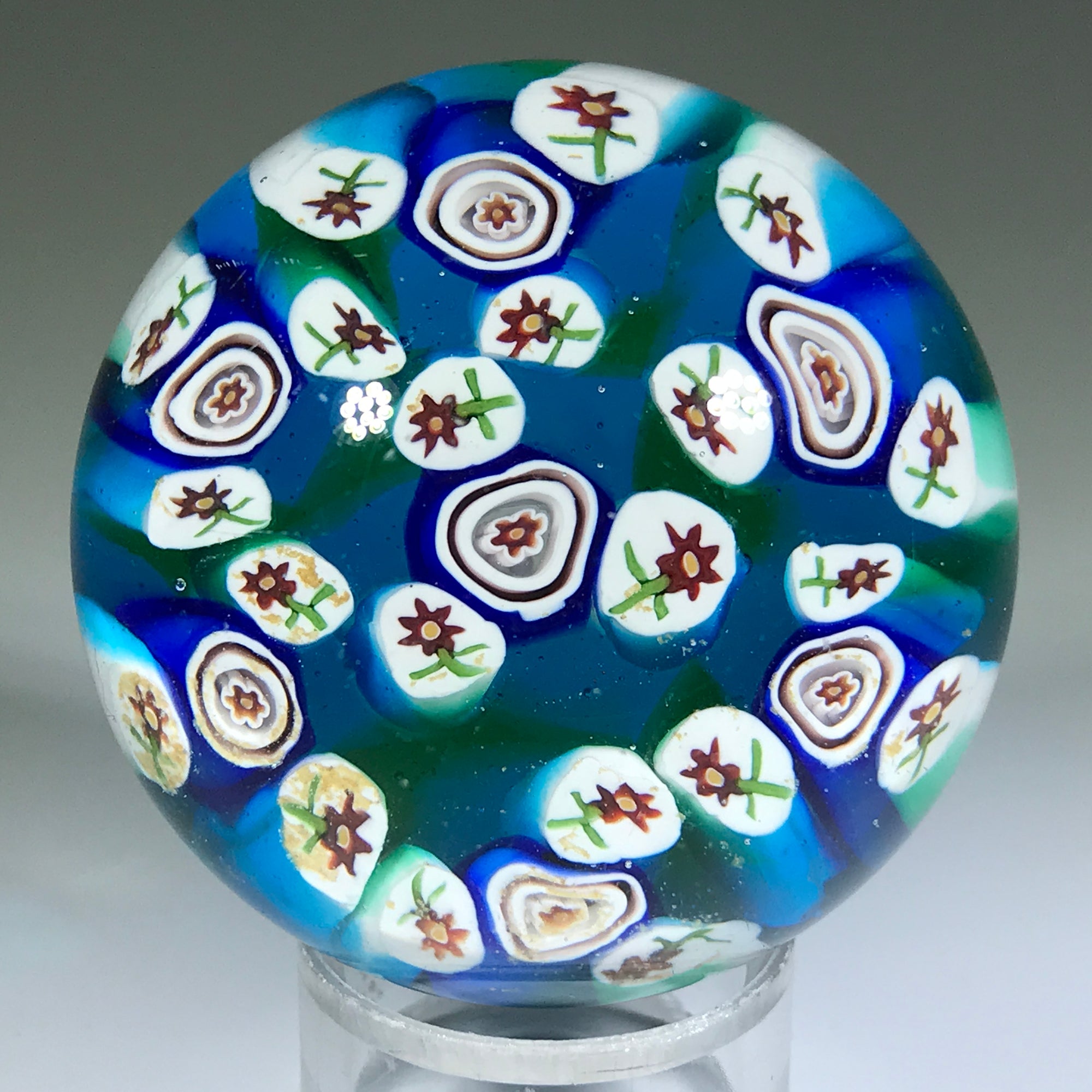 Vintage Murano Miniature Art Glass Paperweight Flower Murrine & Millefiori