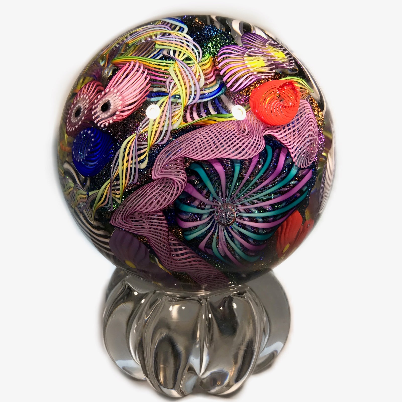 Huge Signed James Alloway Art Glass Marble Dichroic Millefiori & Twists "Dichrodellic"