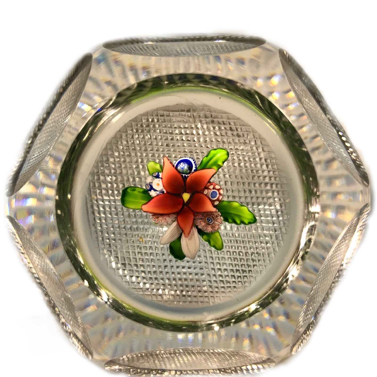 Antique Saint Louis Art Glass Paperweight Faceted Upright Lampwork Millefiori Bouquet