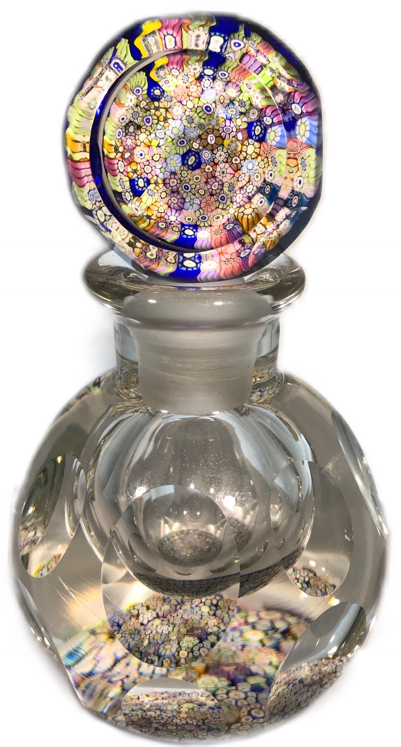 Vintage Perthshire Art Glass Paperweight Bottle Faceted Closepack Millefiori