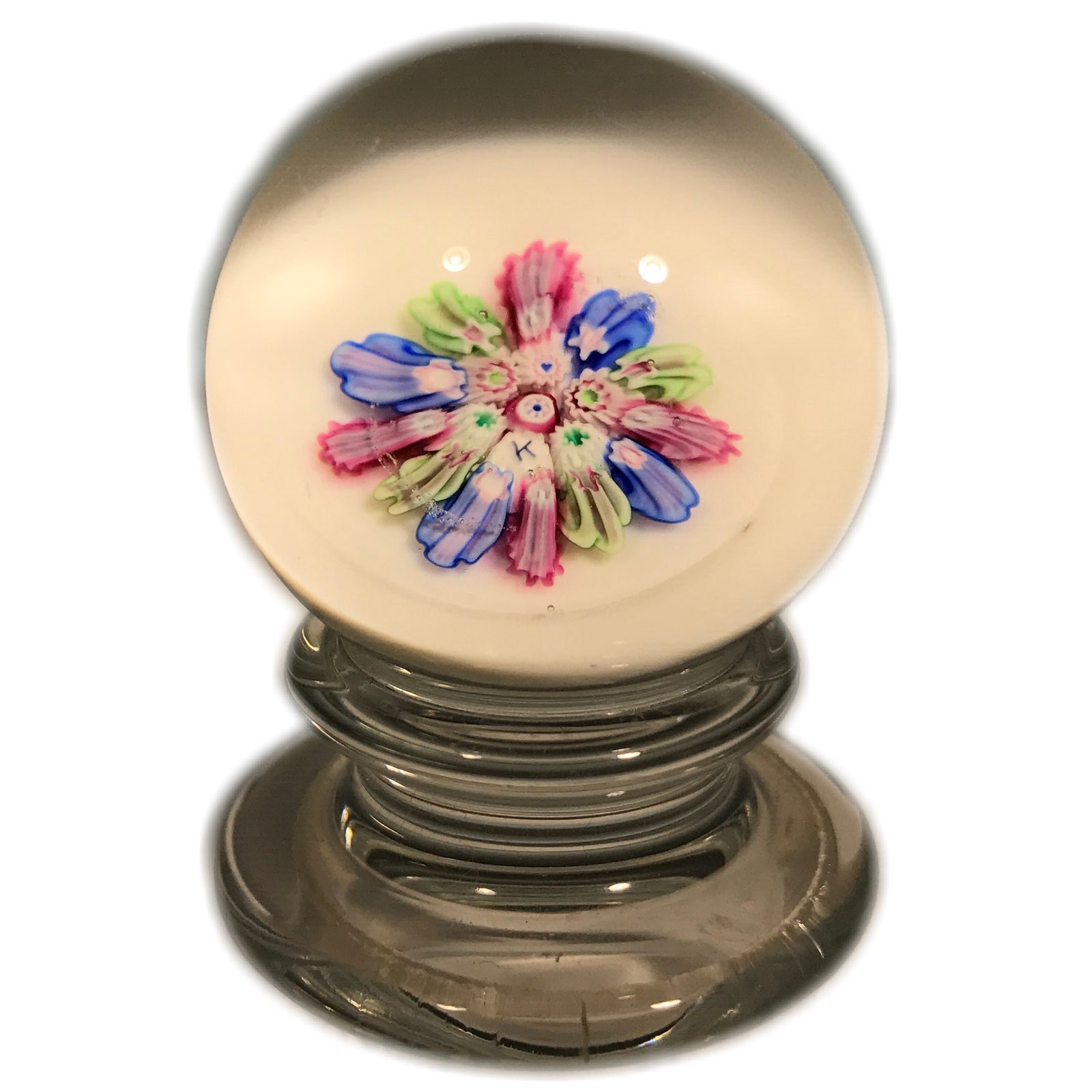 Miniature Charles Kaziun Jr. Art Glass Paperweight Complex Millefiori Pedestal
