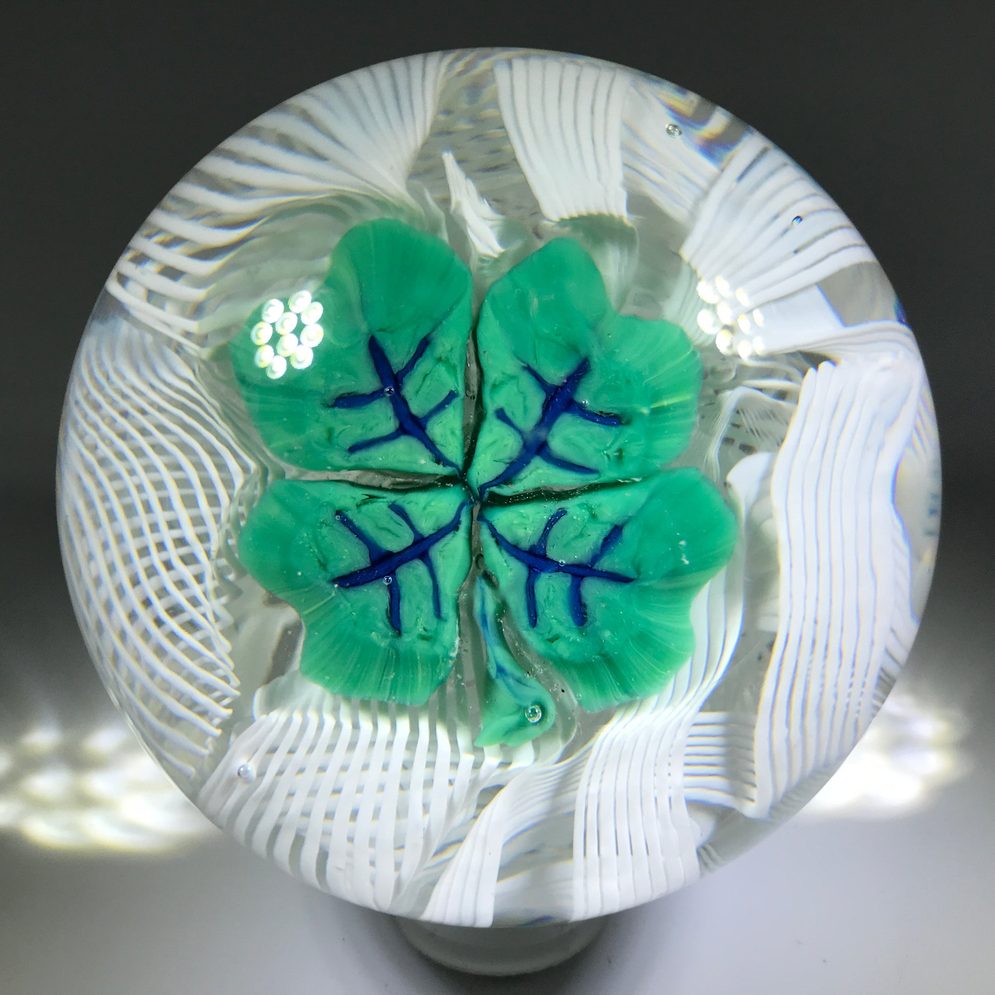 Vintage Murano Fratelli Toso Art Glass Paperweight Shamrock 4 Leaf Clover Murrine