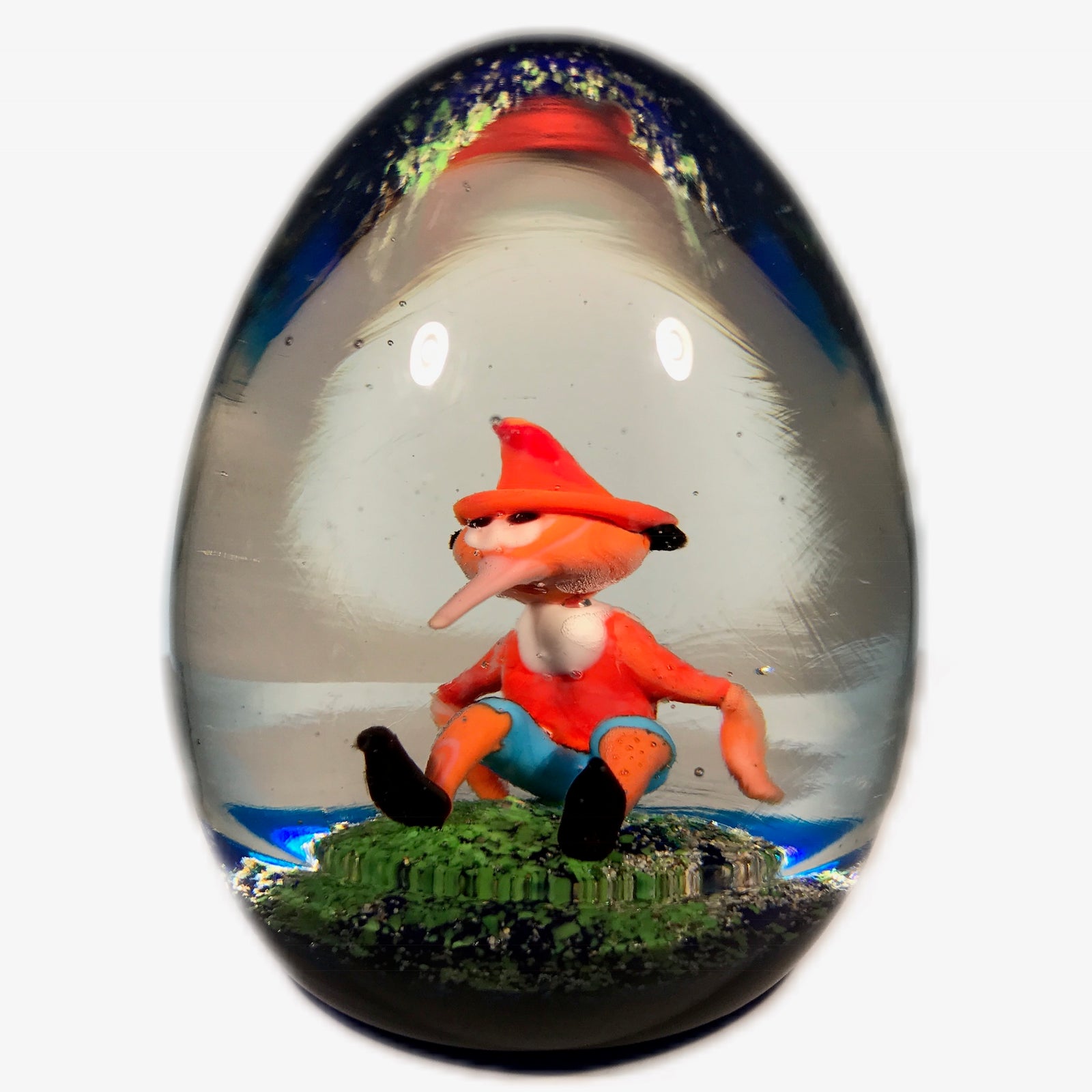 Rare Murano Ferro Lazzarini Lampwork Pinocchio on Mottled Green/Blue Ground