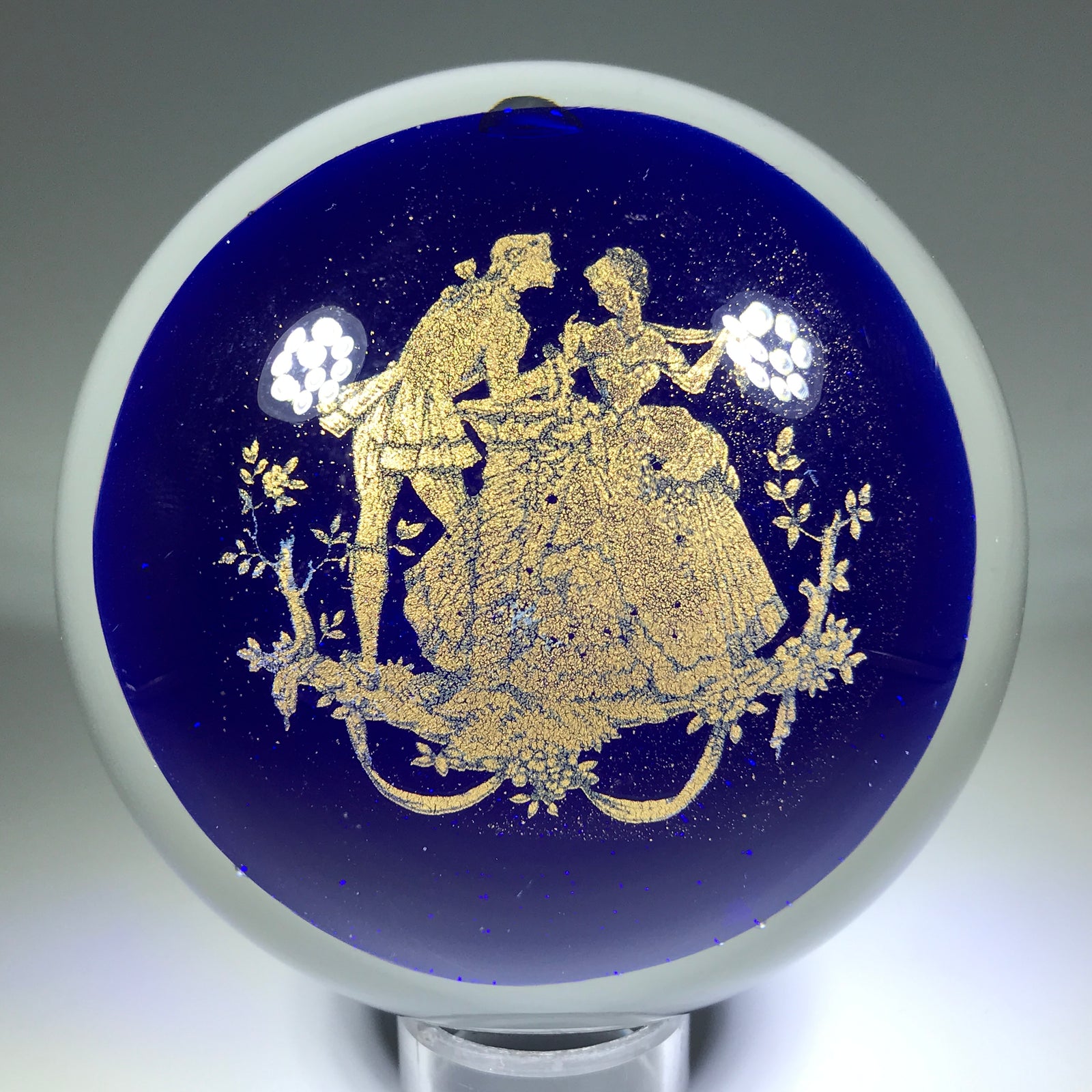 Vintage Murano Art Glass Paperweight Foil Appliqué Victorian Gentleman & Lady