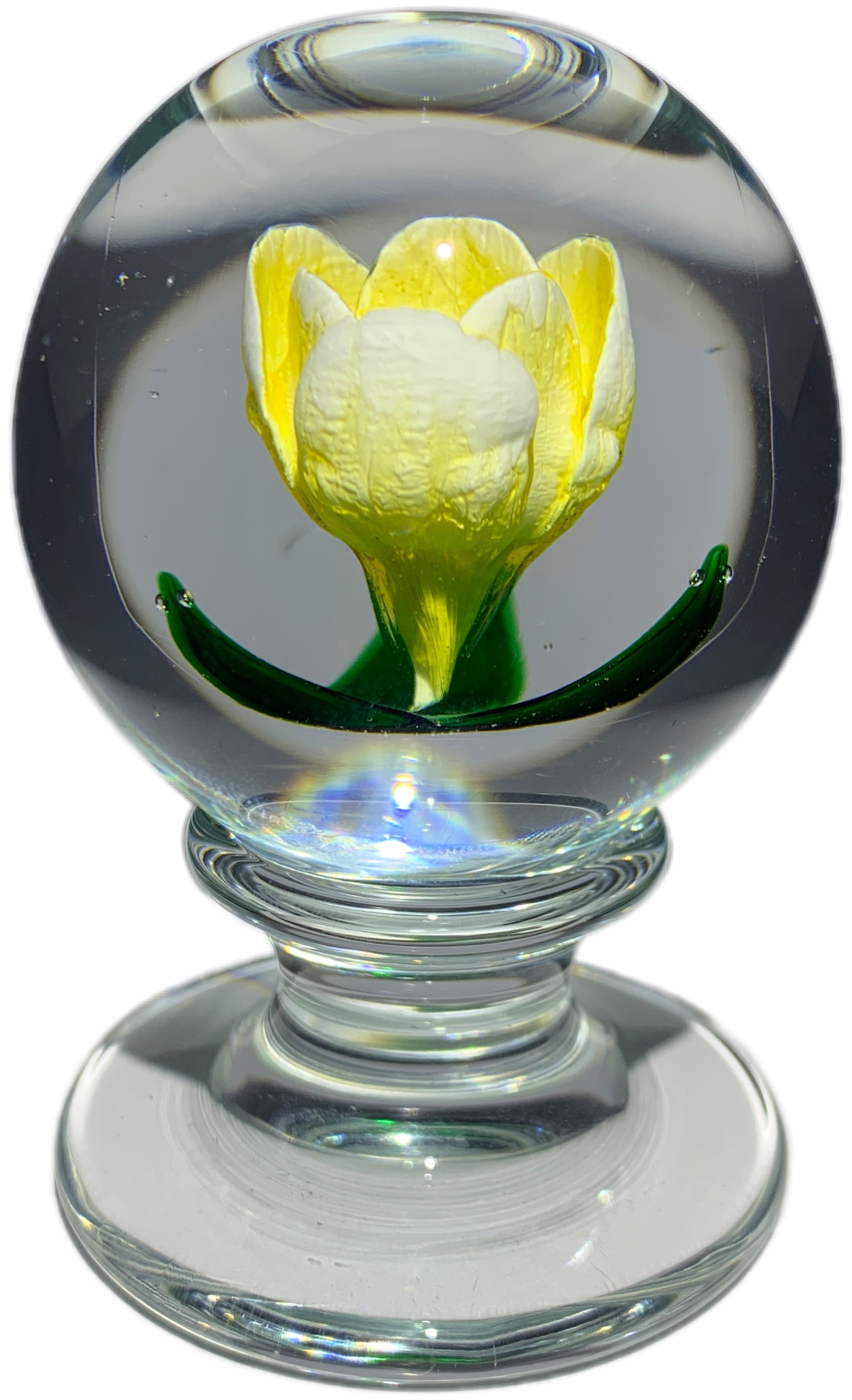 Signed Charles Kaziun Jr. Footed Yellow Crocus Crimp Flower