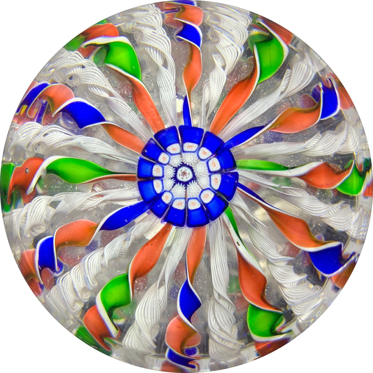 Rare Antique Saint-Louis Ribbon Filigree and Millefiori Crown Paperweight