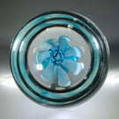 Vintage Murano Art Glass Paperweight Crimp Rose Style Blue Flower & Complex Millefiori