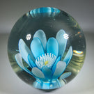 Vintage Murano Art Glass Paperweight Crimp Rose Style Blue Flower & Complex Millefiori