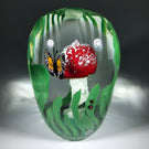 Jesse Taj 2005 Art Glass Paperweight Lampwork Mushroom w/ Murrine Butterfly & Insects