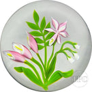 Victor Trabucco 1981 Glass Art Paperweight Flamework Pink Flower Bouquet with Orchid Blossom