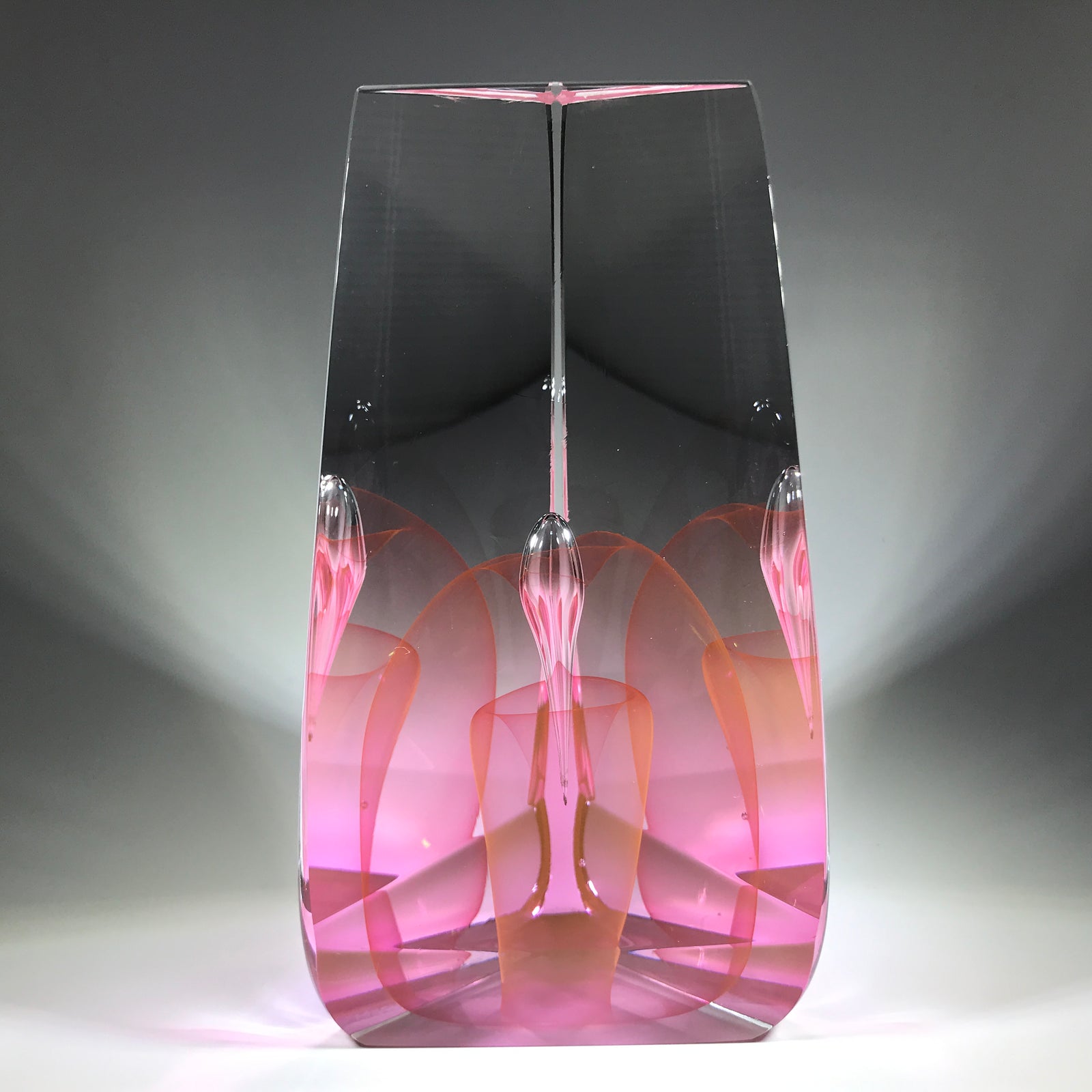Signed Ed Nesteruk Art Glass Paperweight Faceted Pink Veil Sculpture