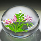 Victor Trabucco 1981 Glass Art Paperweight Flamework Pink Flower Bouquet with Orchid Blossom