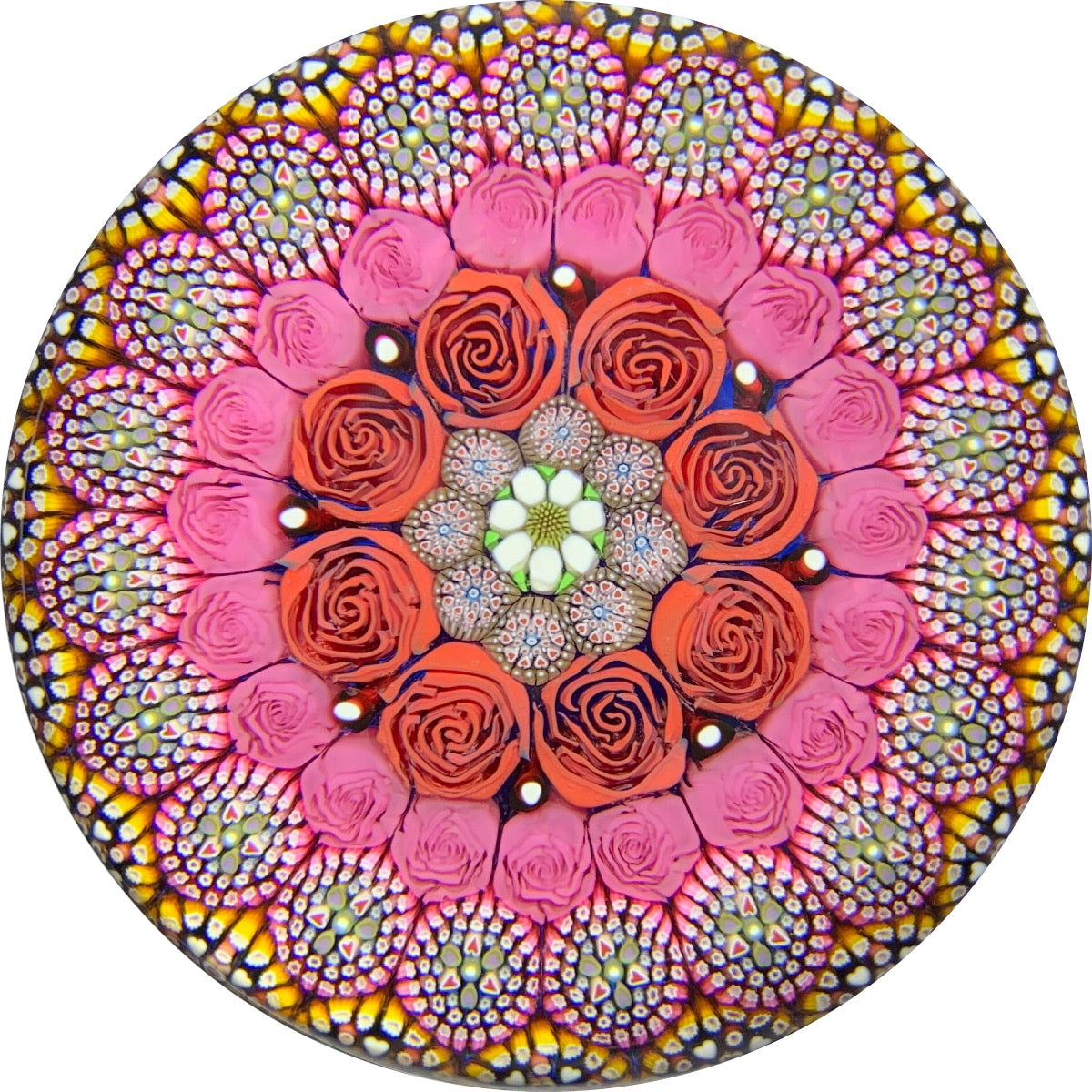 Michael Hunter Twists Studio 2019 Art Glass Paperweight Complex Close Concentric Millefiori