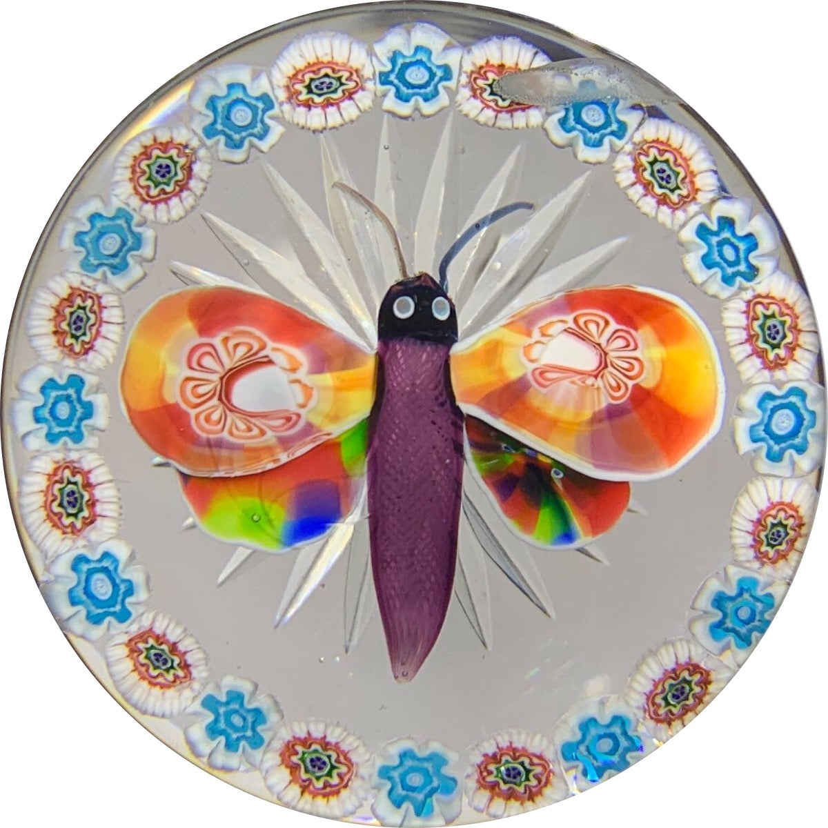 Antique Baccarat Butterfly with Millefiori Canes and Complex Millefiori Garland