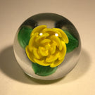 Rare Signed Charles Kaziun Jr Art Glass Paperweight Botton Yellow Crimp Rose
