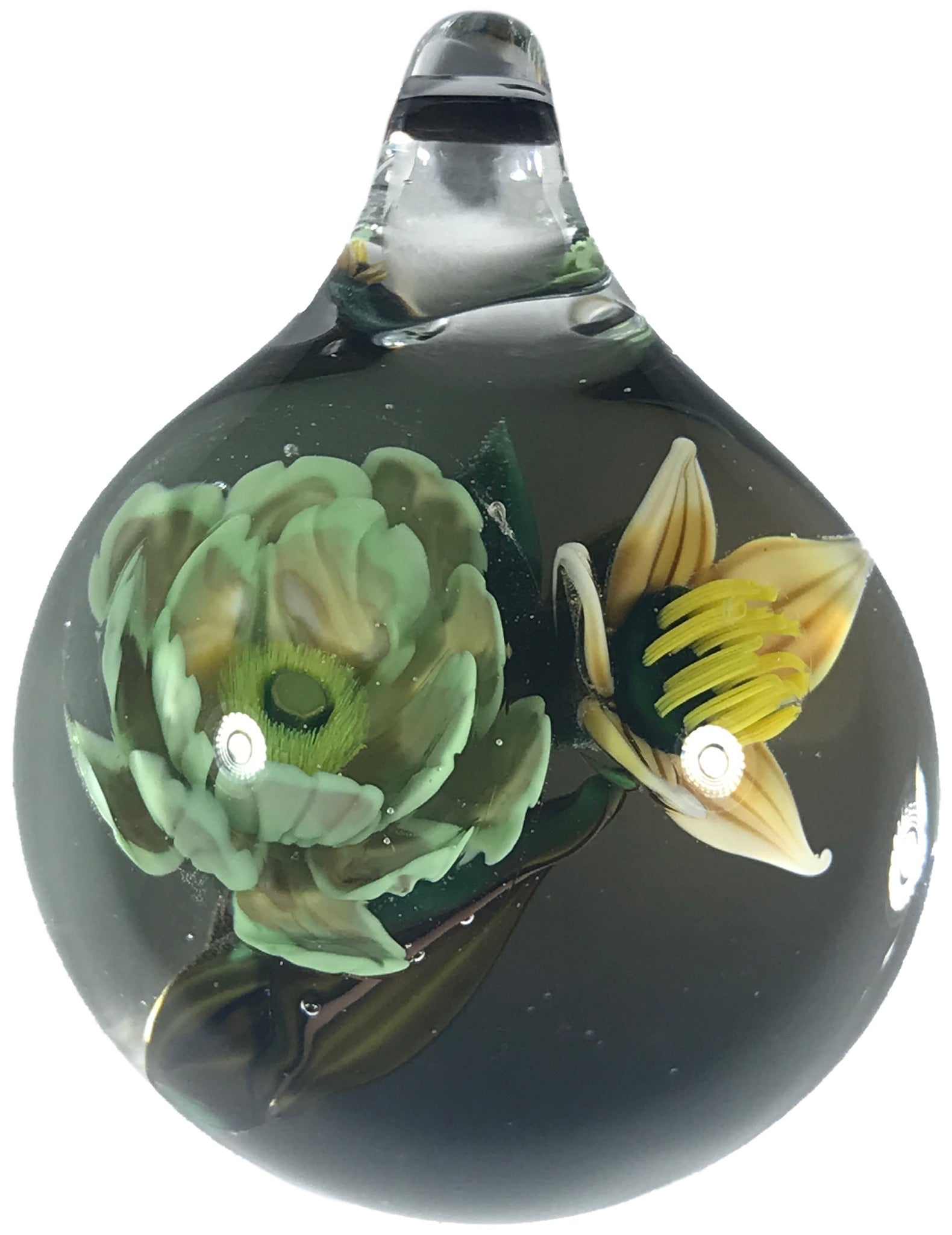 Akihiro Okama 2018 Art Glass Paperweight Lampwork Floral Pendant
