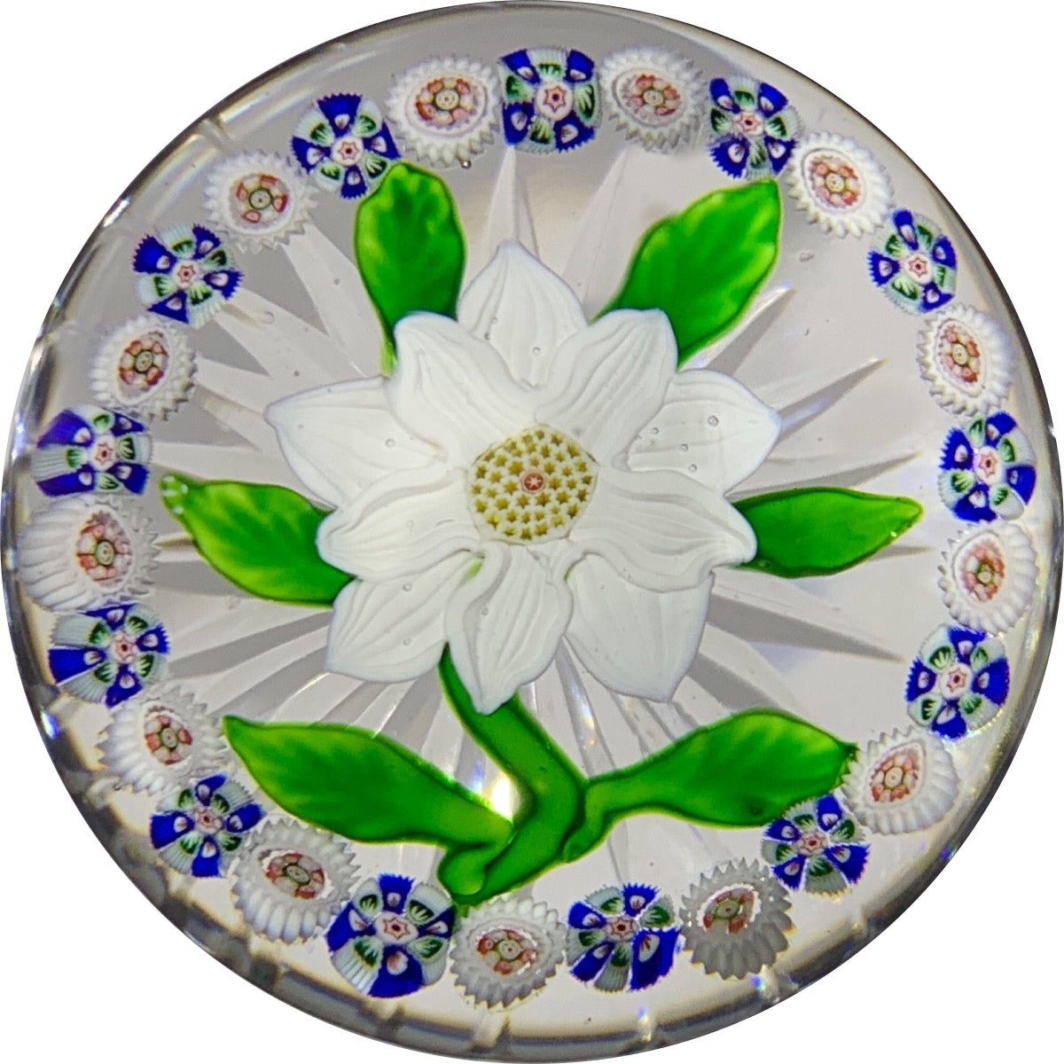 Antique Baccarat Lampwork Double Clamatis with Millefiori Garland