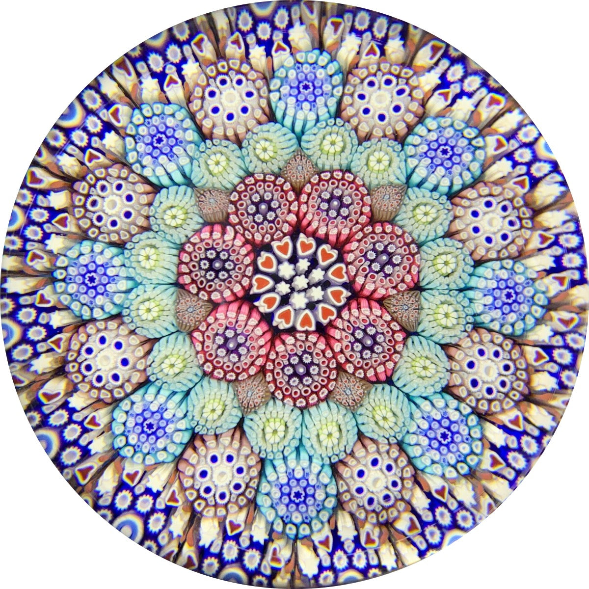 Michael Hunter Twists Studio 2019 Art Glass Paperweight Complex Close Concentric Millefiori