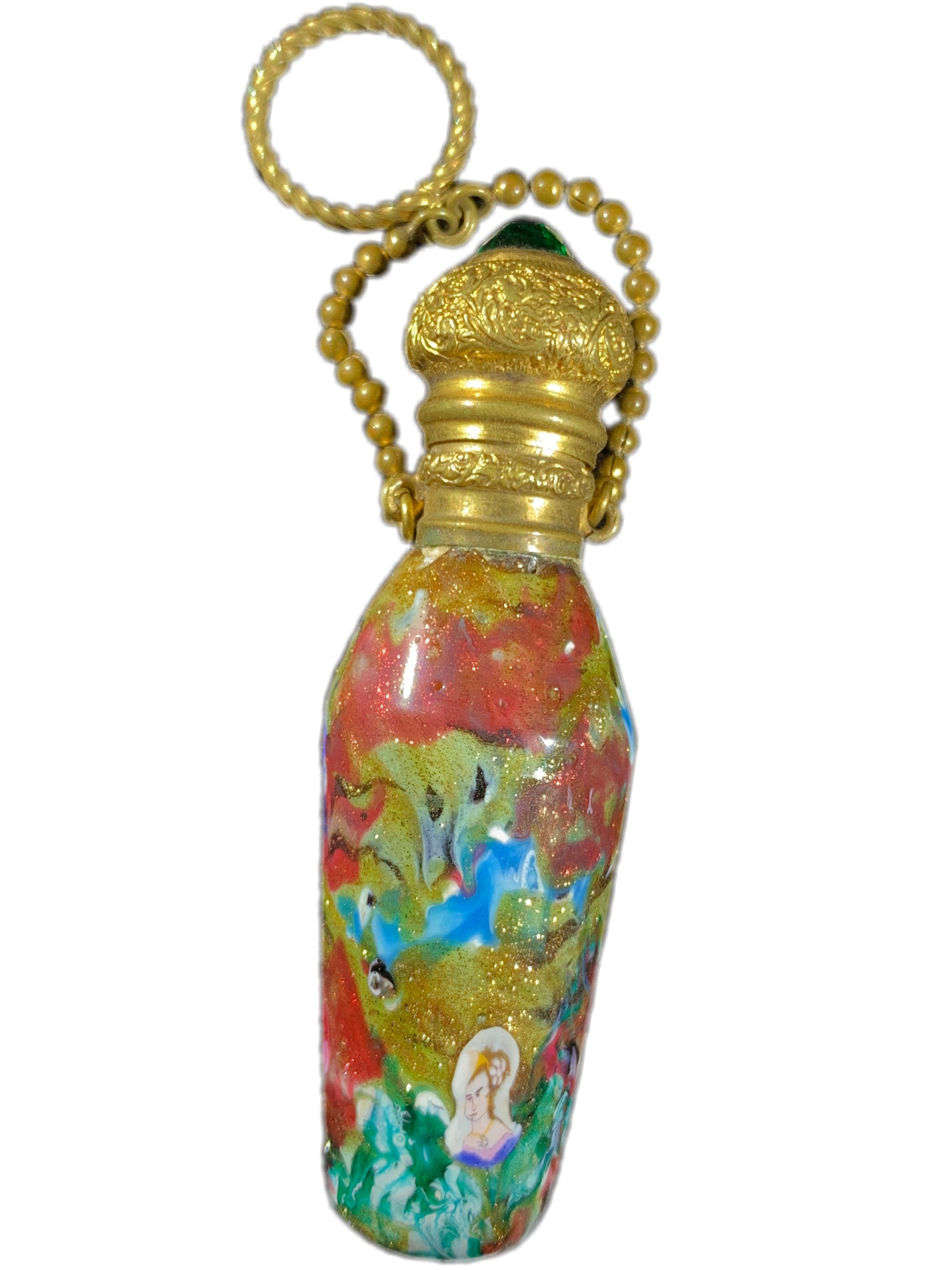 Antique Venetian Scent Bottle with Murrine of a Woman & Aventurine