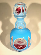 Murano Art Glass Rose-Encased Paperweight Bottle Inkwell Fancy-Cut Blue Overlay