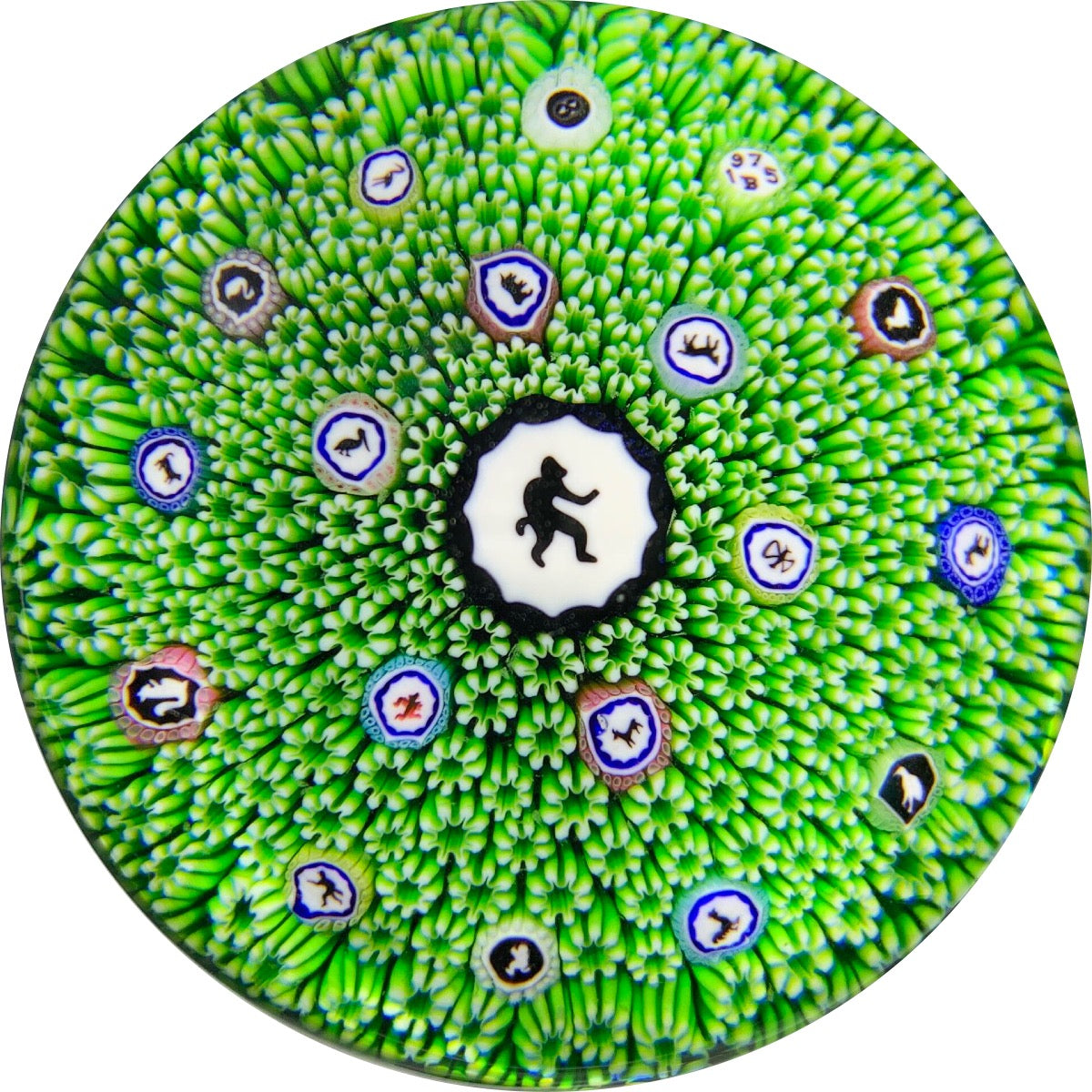 Limited Edition Baccarat Monkey Gridel Silhouette Cane Millefiori Carpet Ground.