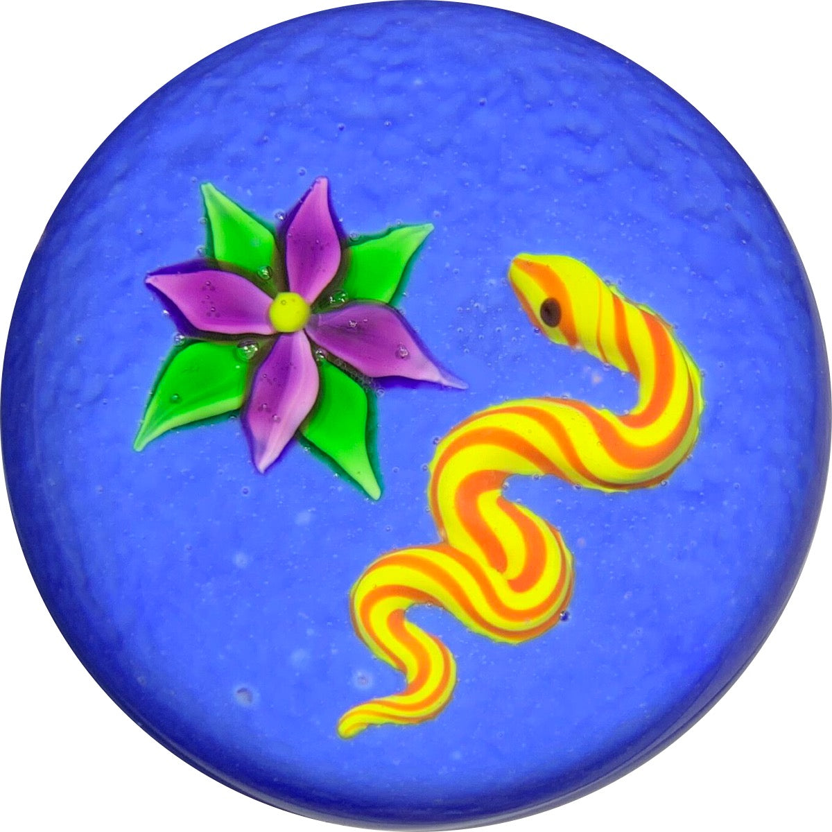 Early Victor Trabucco Lampwork Snake and Flower on Blue Ground