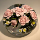 Large  Katsumi Sakakibara Art Glass Paperweight Lampwork Pink Rose Bouquet