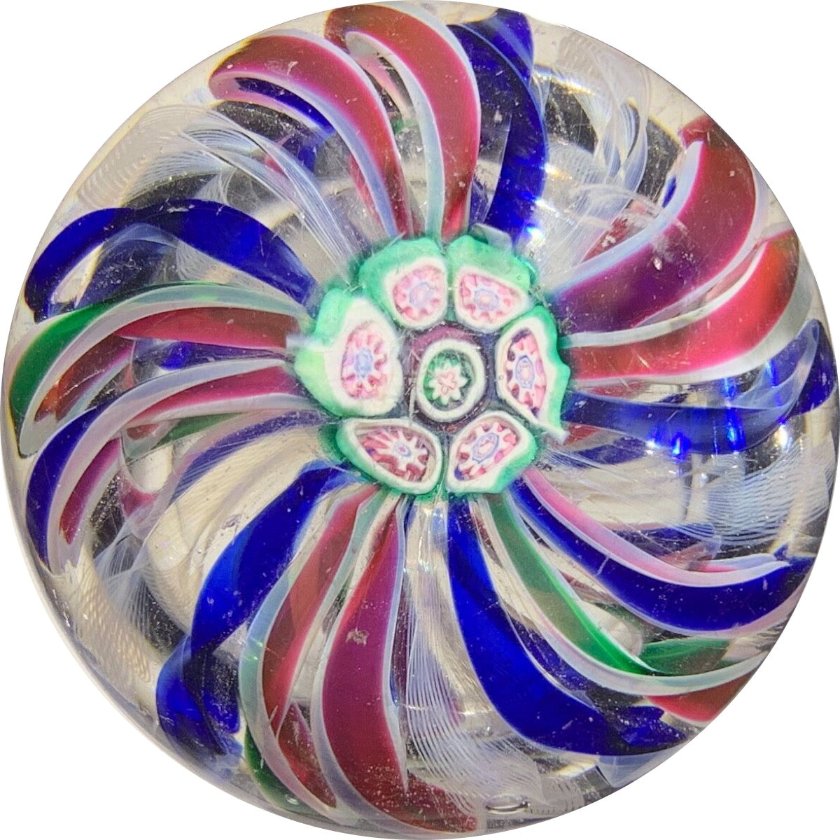 Antique New England Glass Co. NEGC Colorful Ribbon Crown with Complex Millefiori