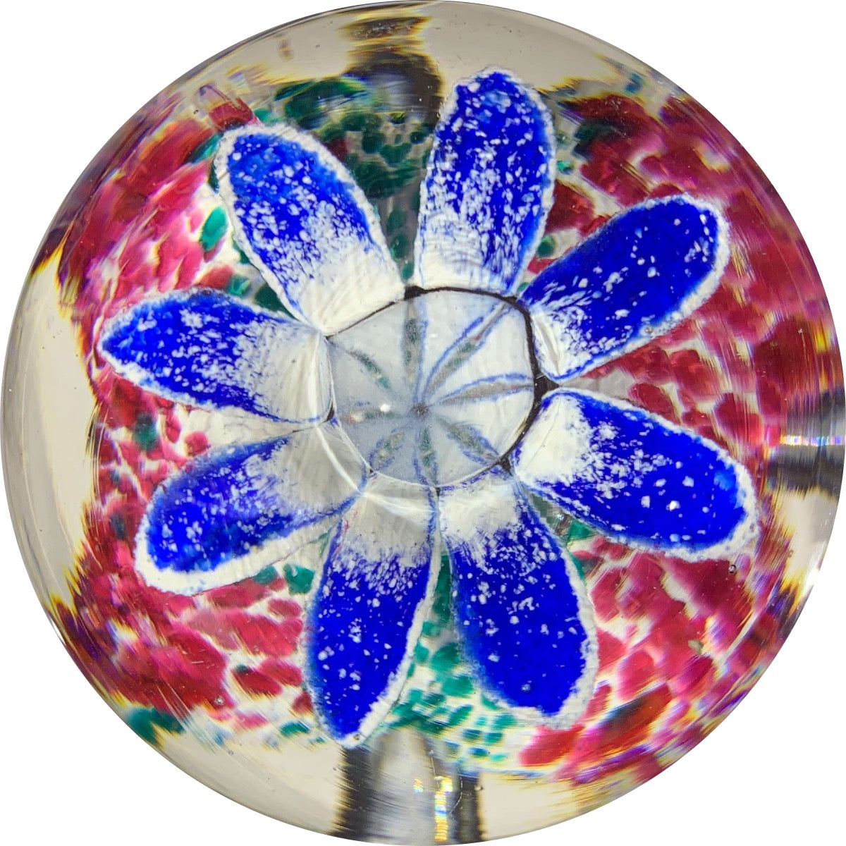 Uncommon Ed Rithner Upright Frit Flower with Colorful Mottled Cushion and Control Bubbles