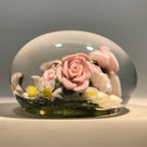 Large Katsumi Sakakibara Art Glass Paperweight Lampwork Pink Rose Bouquet