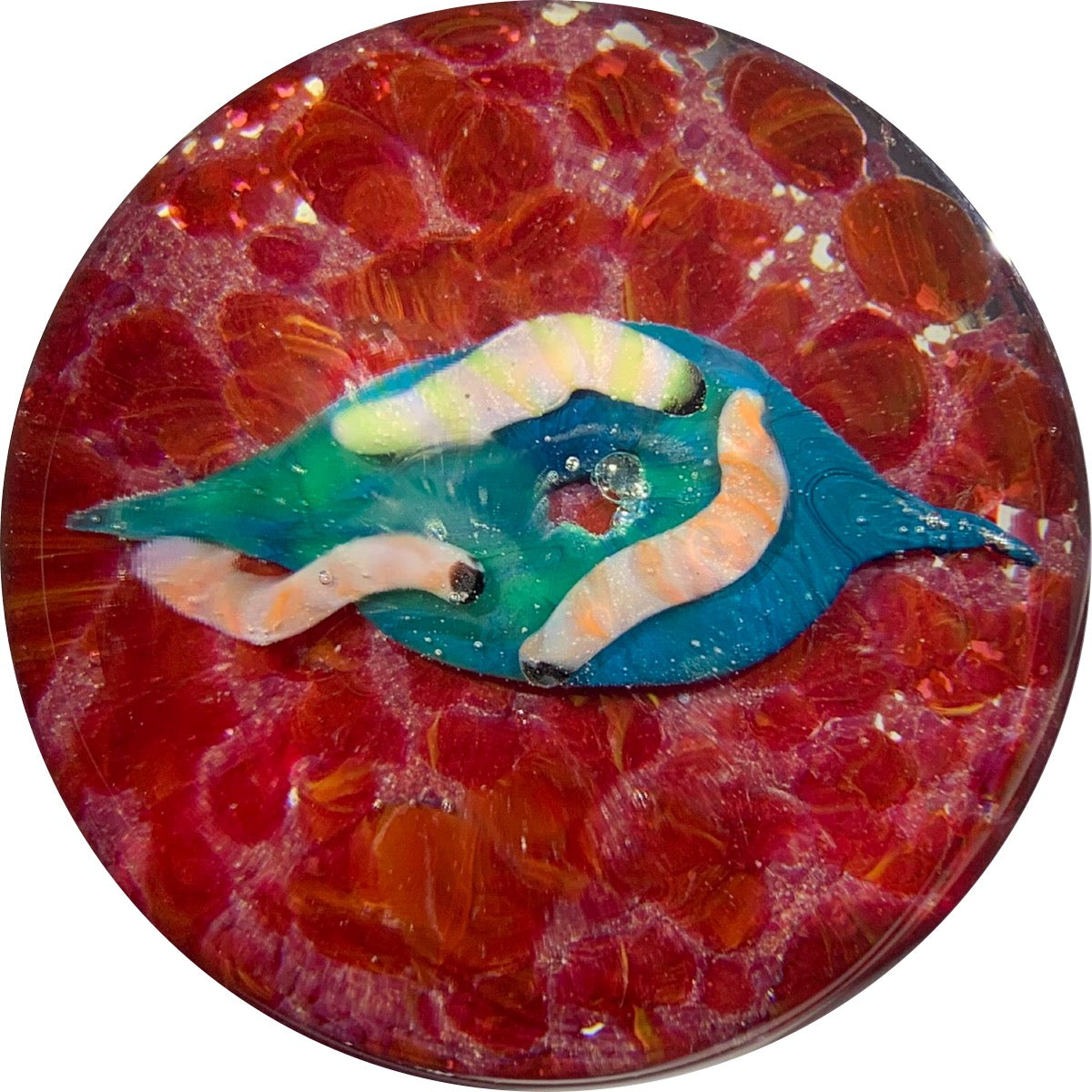 Vintage Harold Hacker Pantin Inspired Lampwork Silkworms on Ruby Ground