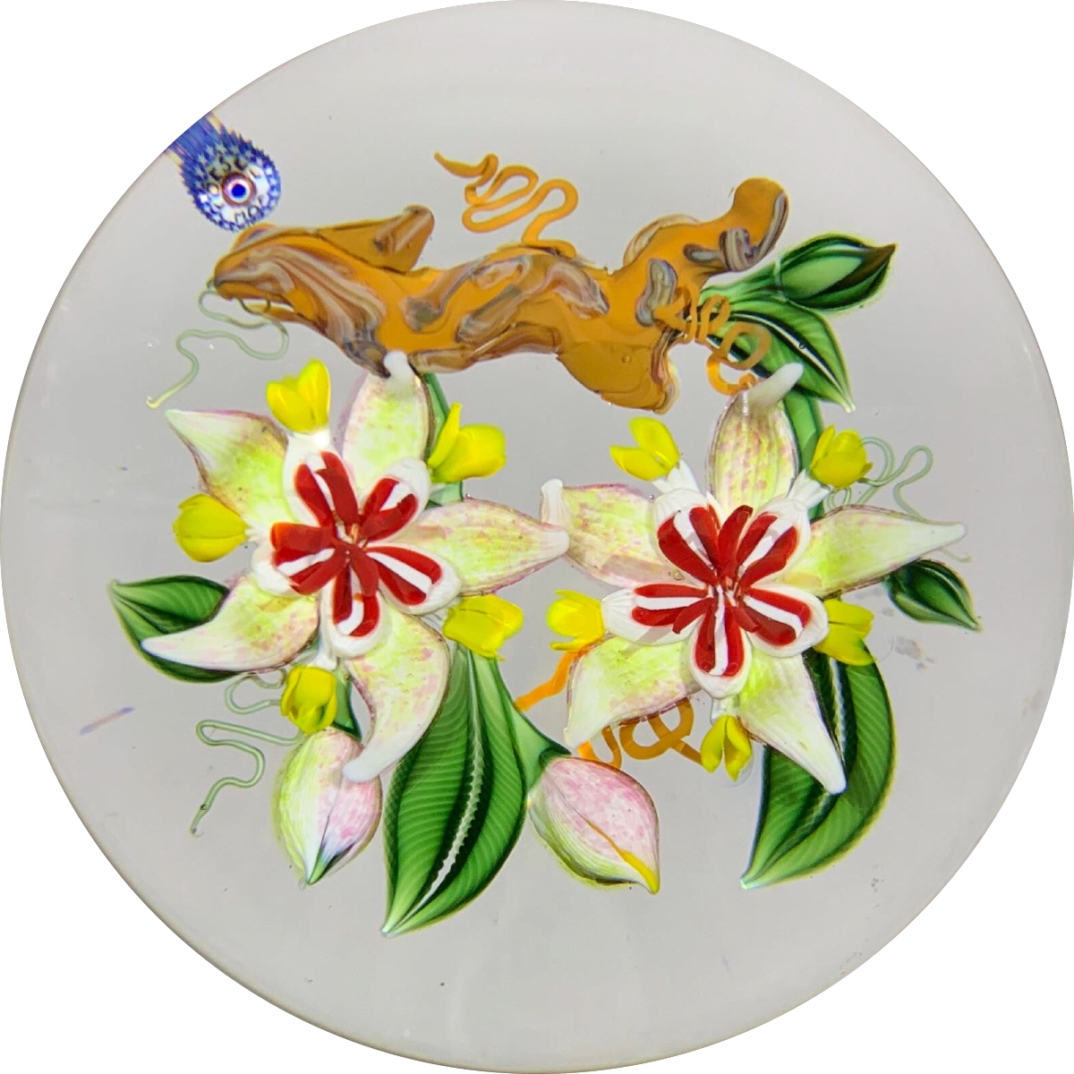 Magnum Richard Loesel 2017 Lampwork Cacao Blossom on Clear Ground