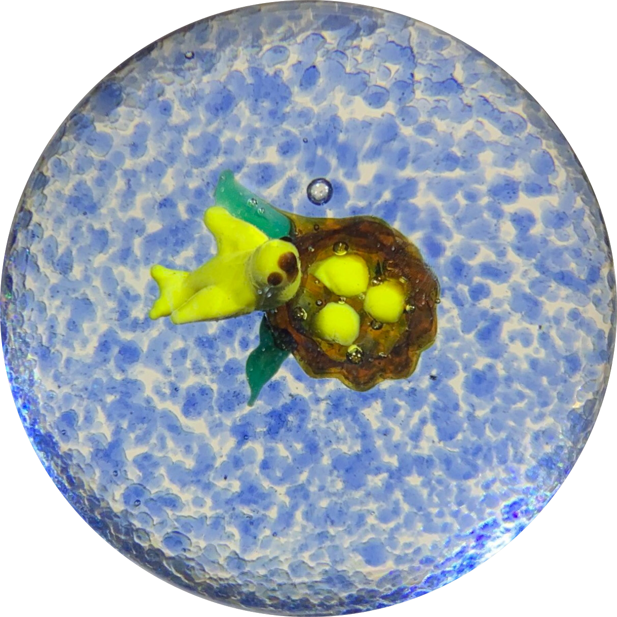 Signed Harold Hacker Lampwork Pantin Inspired Bird in The Nest on Mottled Blue
