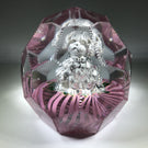 Large Antique Bohemian Art Glass Faceted Paperweight Dog Sulphide on Pink Cushion