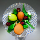 Antique Saint Louis Art Glass Paperweight Lampwork Fruit on Spiral Filigree Basket