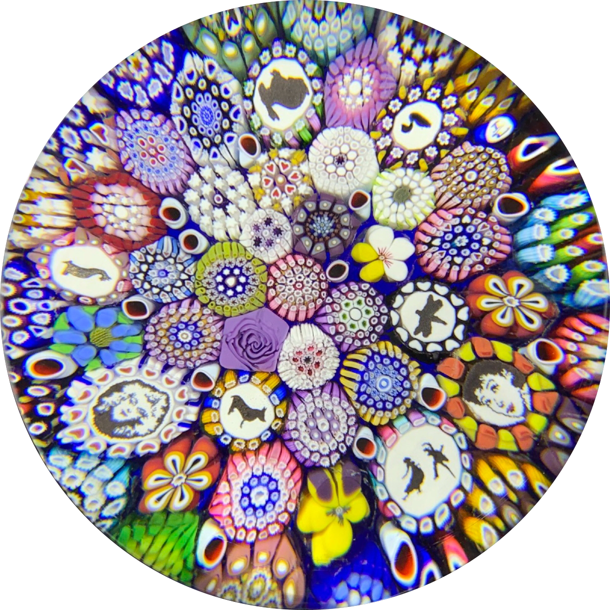 Michael Hunter Twists Studio 2019 Art Glass Paperweight Millefiori Closepack with Murrine & Silhouette Canes