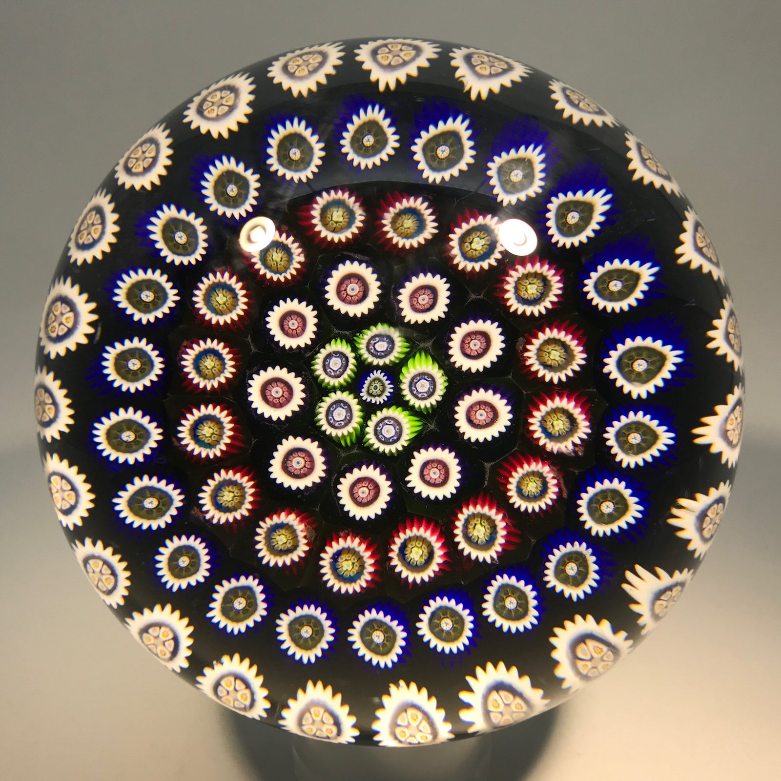 Vintage Perthshire Art Glass Paperweight Concentric Millefiori on Blue PP37