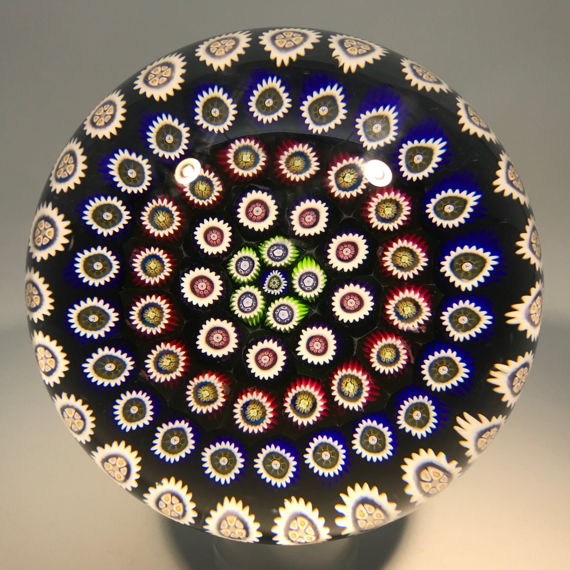 Vintage Perthshire Art Glass Paperweight Concentric Millefiori on Blue PP37