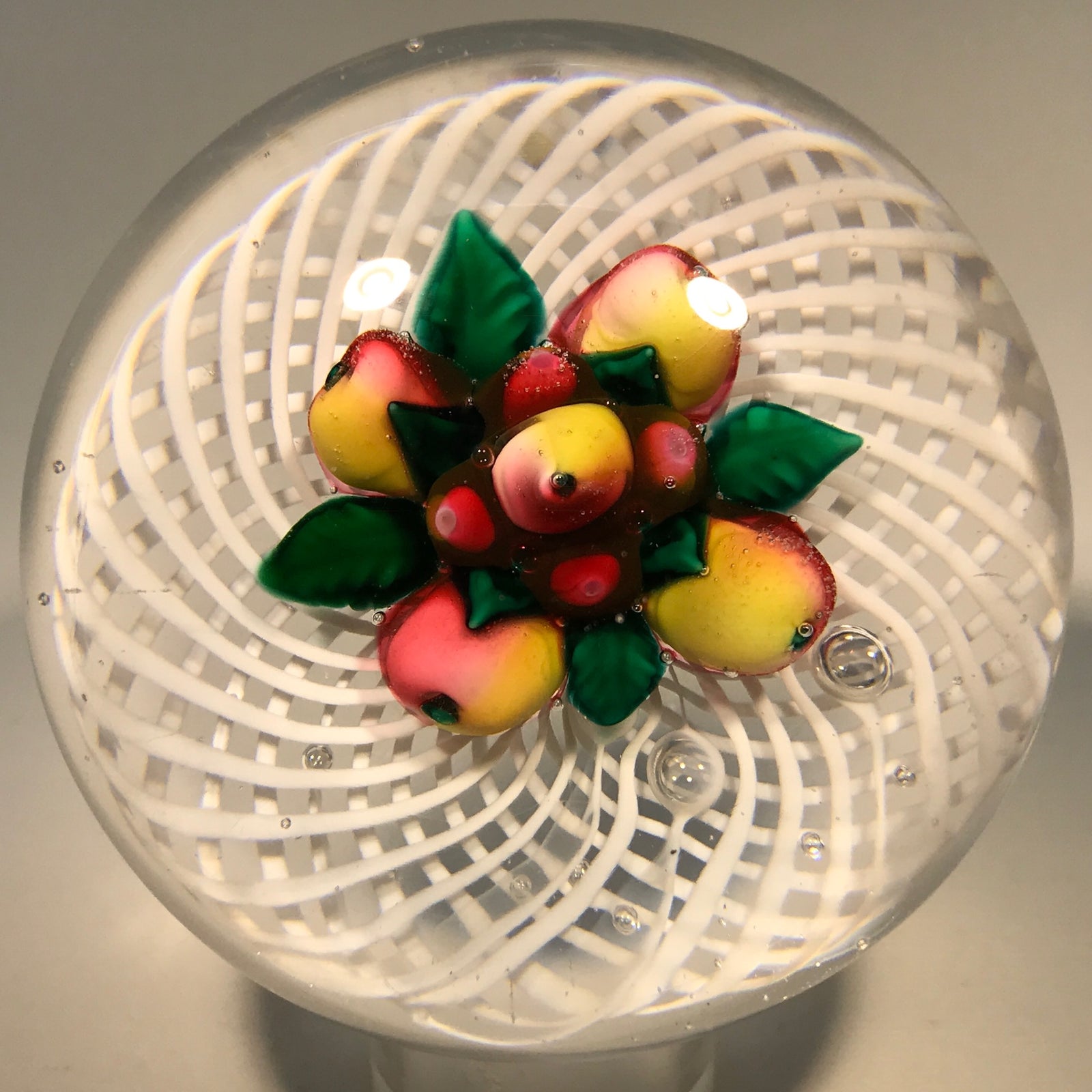 Antique New England Glass Co. NEGC Art Glass Paperweight Fruit Latticino Basket