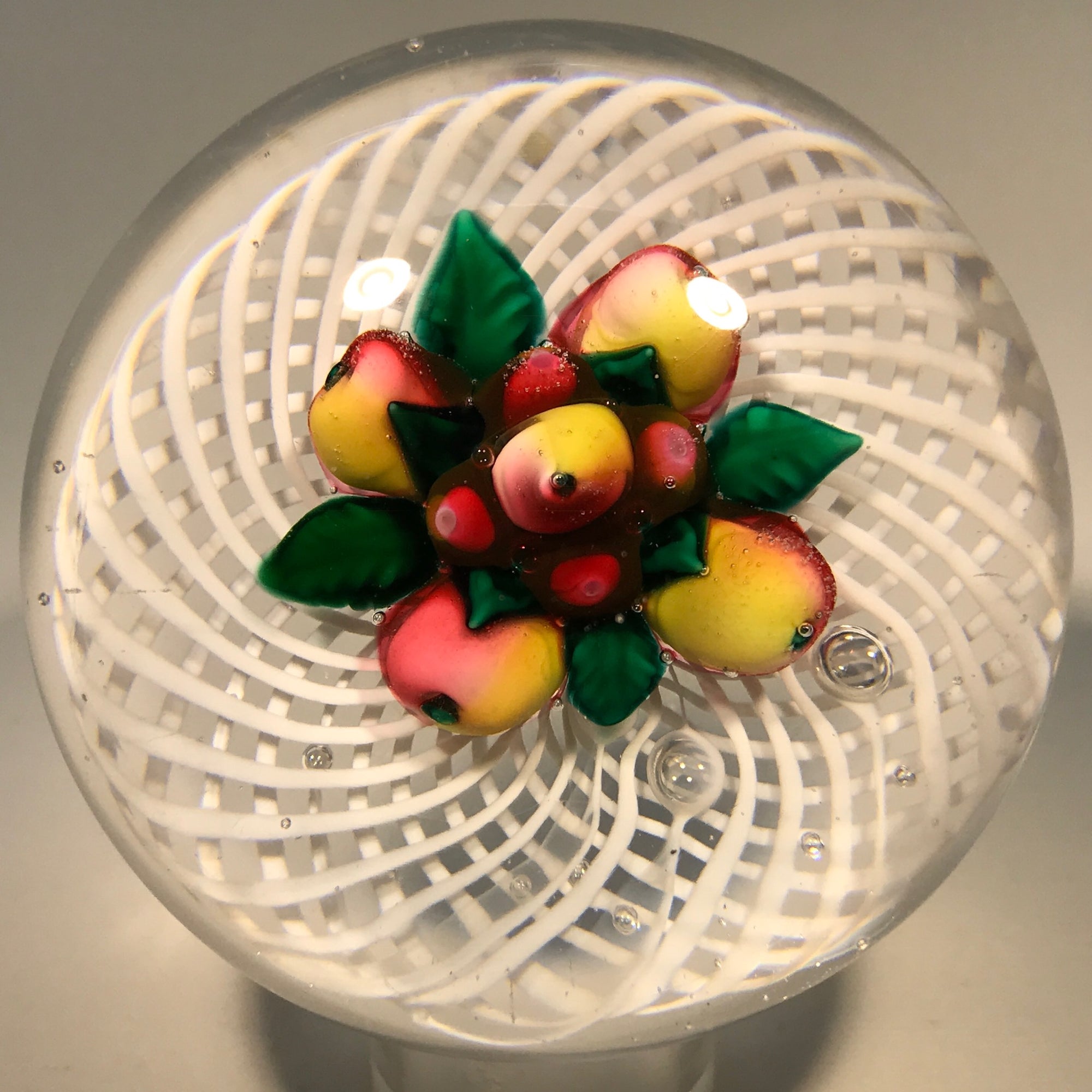 Antique New England Glass Co. NEGC Art Glass Paperweight Fruit Latticino Basket