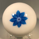 Vintage Saint Louis Art Glass Paperweight Lampwork Blue Flower in Milk Glass