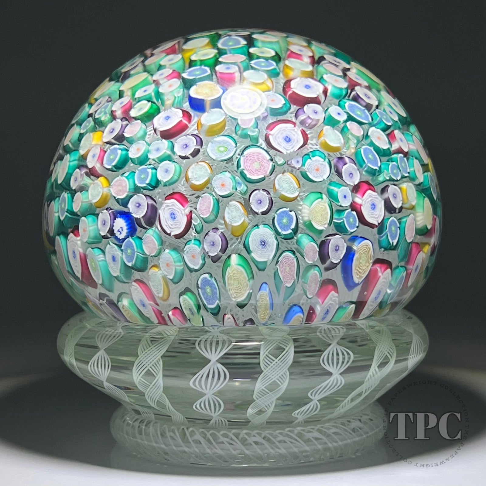 John Deacons Super Magnum Glass Art Paperweight Complex Closepack Millefiori Rose Piedouche